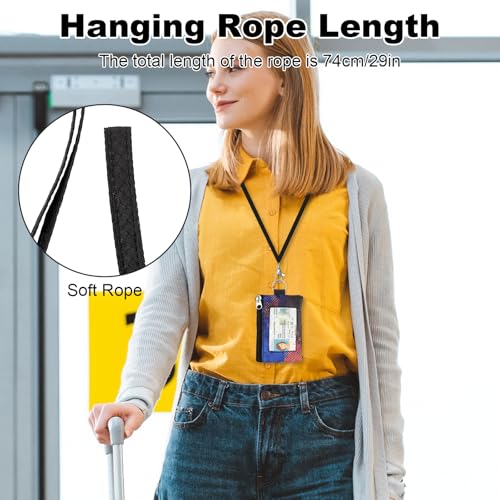 Image of Minimalist RFID Wallet with Lanyard, Multi-functional ID Case with 2 Zipper Pockets and Key Chain for Men and Women, Tactical Badge Pouch Cards Holder, Coin Purse for Travel Sports - Two-Tone