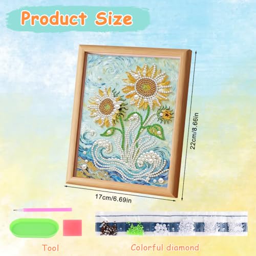 Image of PATPAT Pearl Painting Kit for Adults, Sunflower Glass Art Frame 22x17cm