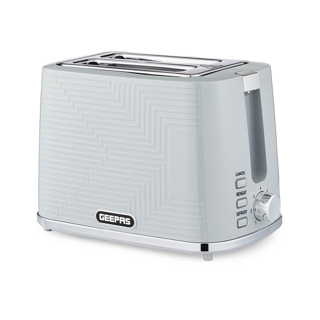 GEEPAS 2 Slice Toaster | 7 Browning Levels Cancel Defrost Reheat | For Thin Small Bread Slice, Removable Crumb Tray Cool Touch Housing High Lift | Space-Saving Design | 900W Grey Opus (Renewed)