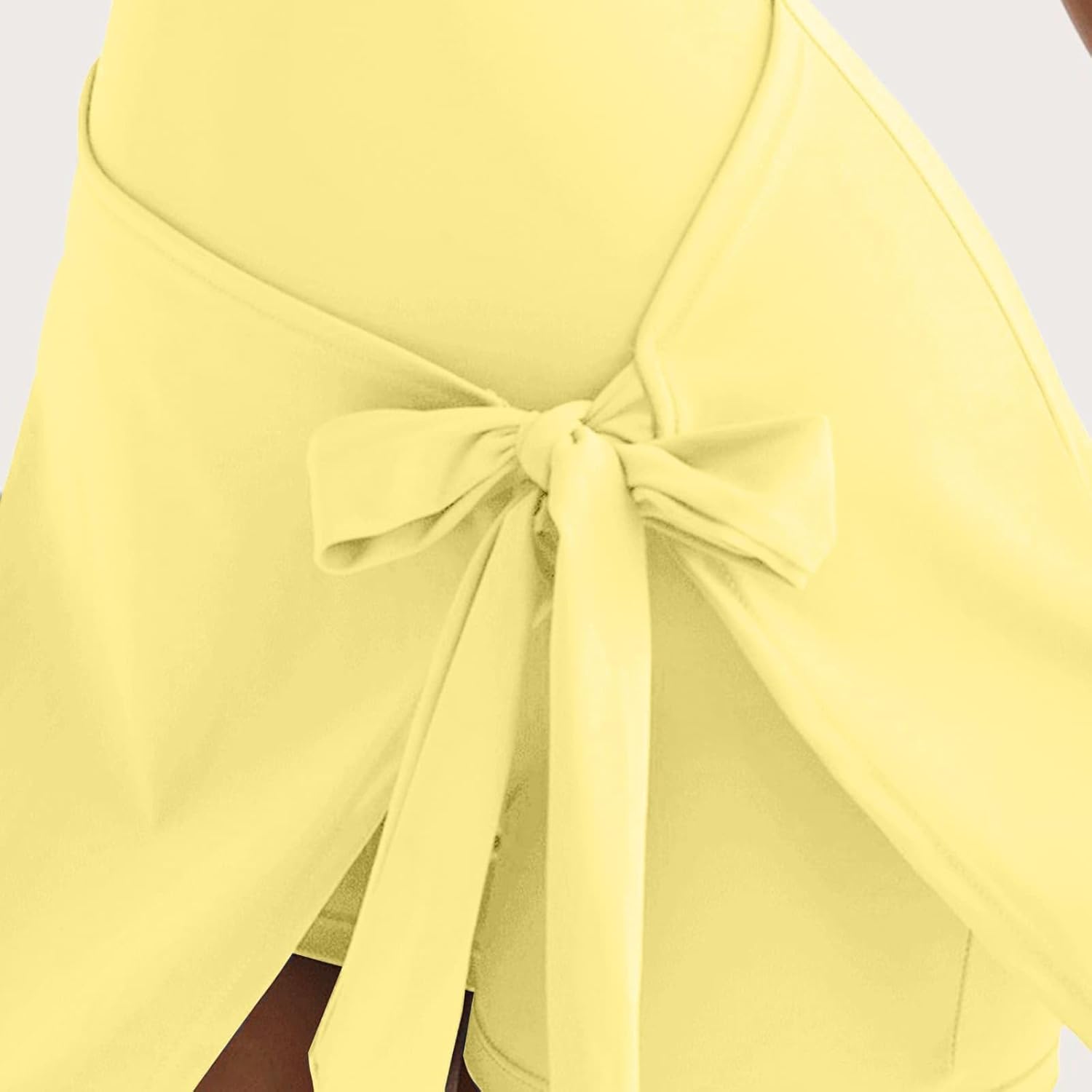 HGps8w Women’s Summer Tennis Dress with Built in Shorts, Wrap Tie Side Romper Skorts Athletic Sleeveless Golf Mini Dresses