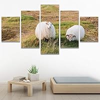 SIGNWIN 5 Panel Canvas Wall Art Animals Expressionism Group Modern Artwork for Home Decorations Ready to Hang - 60