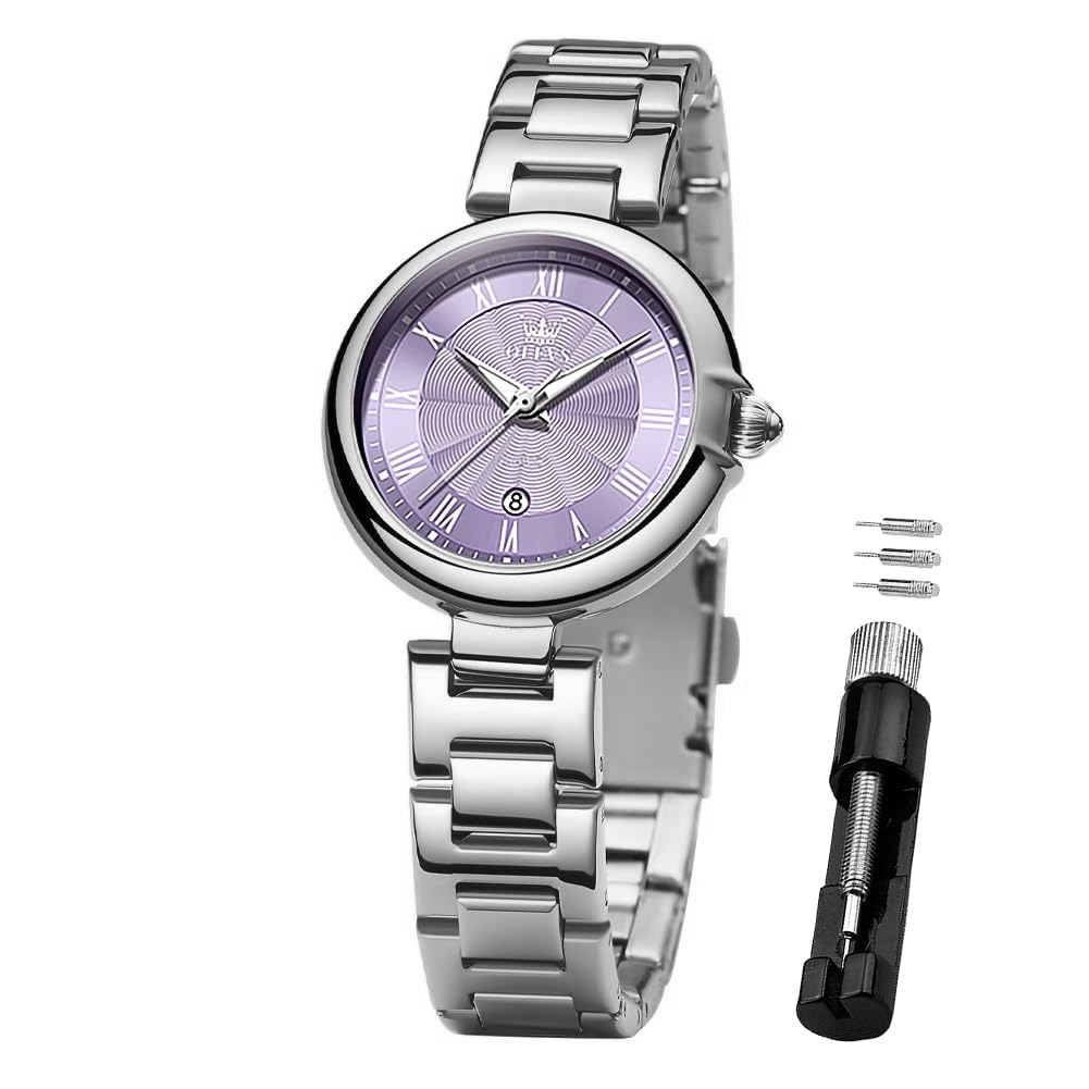 OLEVS 腕時計 レディース クオーツ かわいい 女性 軽量 時計 ステンレス 防水 夜光 プレゼント watch for women パープル-purple