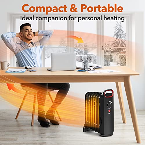 Oil Heater, 700W Fast Heating Oil Filled Radiator Heater With Auto Thermostat, Overheat Protection, Portable Space Heater With 2 Heat Settings, Quiet & Durable Oil Heater For Indoor, Office, Home #TOP6