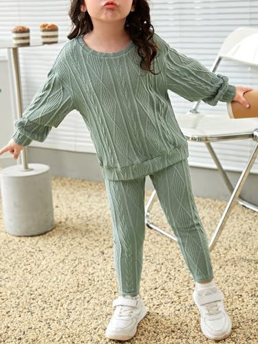 Image of Floerns Girl's 2 Piece Outfit Solid Long Sleeve Sweatshirt with Leggings Set