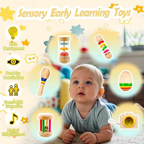 Gifts for 1 2 3 Year Old Baby Boy Girl: Wooden Montessori Toys for 6-12-24 Month Old Toddlers Rattle Maracas Learning Musical Instruments for Kids Age 1 2 3 Birthday Present Autism Babies Sensory Toy - Image 6