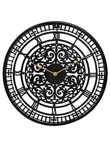 Image of CHRONIKLE Decorative Round Analog Wrought Iron Golden Color Needle Roman Numbers Wall Clock for Living Room Home Decor Office Gifts (Size: 54 x 1 x 54 CM | Weight: 1380 Gram | Color: Black)