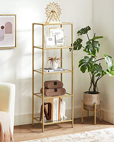 Vasagle Bookcase, 5-Tier Bookshelf, Slim Shelving Unit For Bedroom, Bathroom, Home Office, Tempered Glass, Steel Frame, Gold Ulgt029A01 #TOP4
