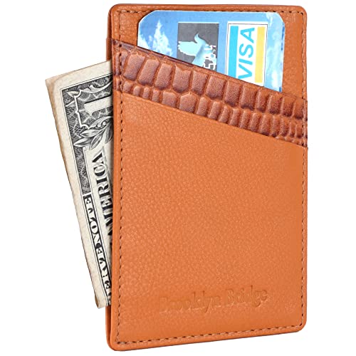 Image of Brooklyn Bridge Genuine Leather Slim Minimalist Front Pocket Wallet - Credit Card Holder Card Cases with ID Window for Men Women
