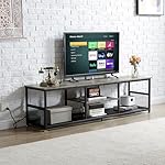 VECELO TV Stand with Power Outlets for Televisions up to 75Inch, 62" Media Entertainment Center with Charging Station 3-Tier Open Storage Shelves with Metal Frame for Living Room/Bedroom，Grey - Image 2