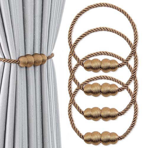 4 Piezas Alzapaños De Cortina Magnéticos,Xiuyer Correas De Imán para Cortina Sujeta Hebillas Cortinas para Decoración del Hogar para La Decoración De La Ventana del Hotel Home Office (Café)
