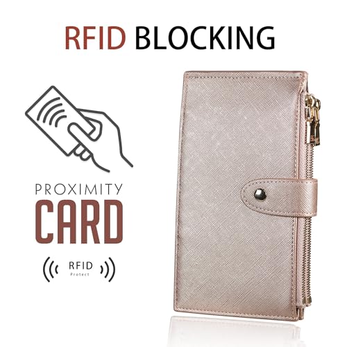 Image of Travelambo RFID Wallet Women Large Size Bifold Multi Card Wallet Case with Zipper Pocke Credit Card Holder for Women