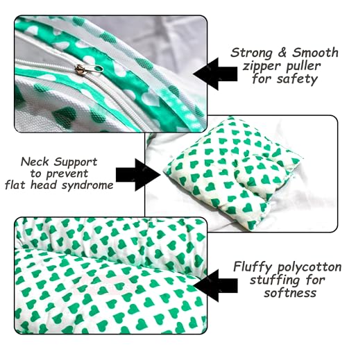 Image of VParents Rosy Green Cotton Bedding Set & Mosquito Net