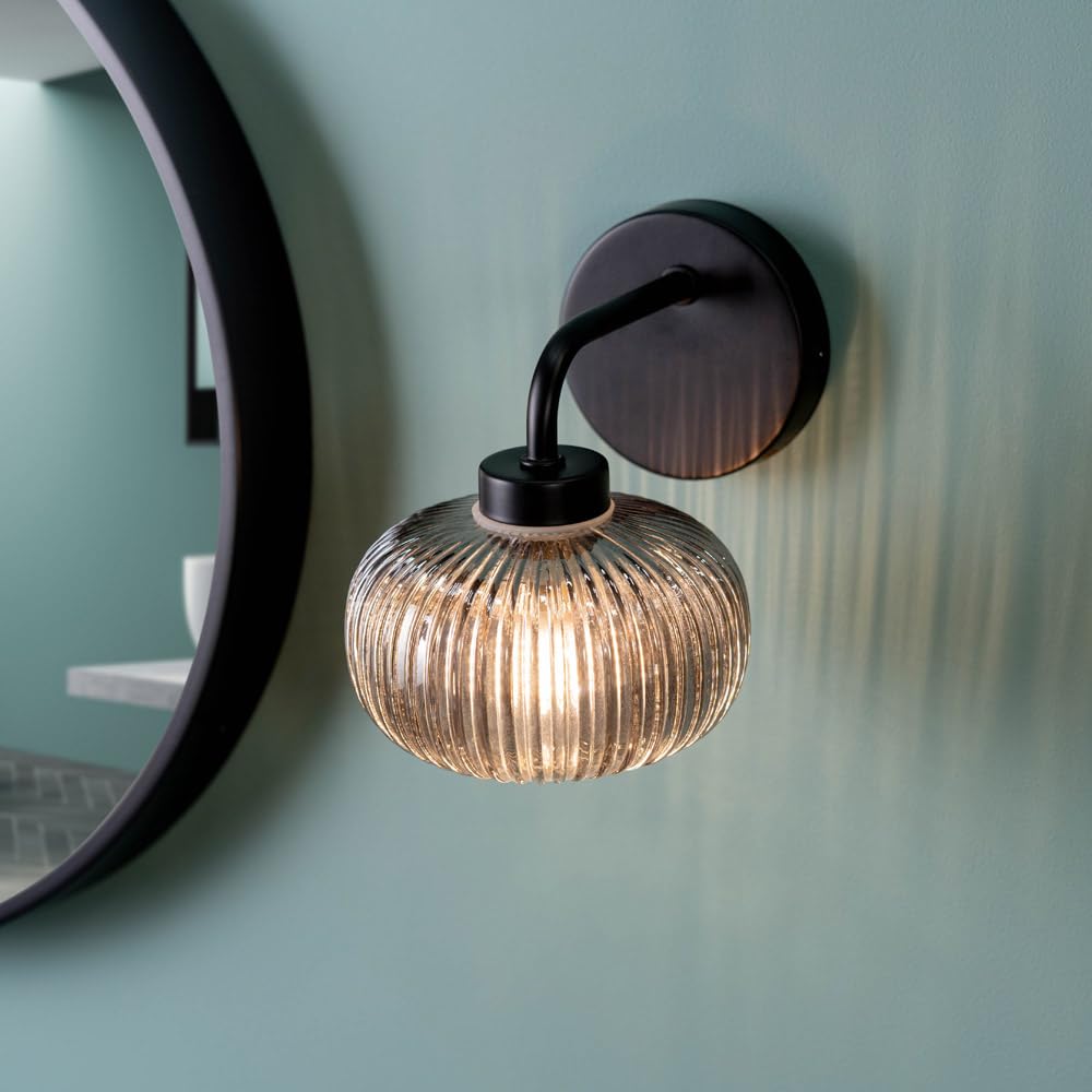 ValueLights Metal/Gold Wall Light Fitting Ribbed Glass Shade