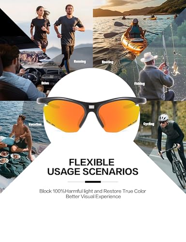 Image of BIRCEN Mens Polarized Sunglasses for Sports: TR90 Lightweight Sun Glasses Wrap Around Shades for Fishing Driving Cycling