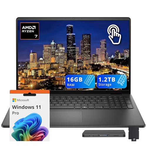 Image of Dell 16 inch FHD+ Touchscreen Business Laptop, AMD Ryzen 7 250, 16GB RAM, 1.2TB Storage(256GB SSD+1TB Docking Station Set), AMD Radeon Graphics, Backlit Keyboard, HD Webcam, Wi-Fi 6, Win 11 Pro, Black