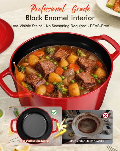 Nuwave 6 Qt PFAS-Free Enameled Cast Iron Dutch Oven Pot with Lid, Crimson - Image 4
