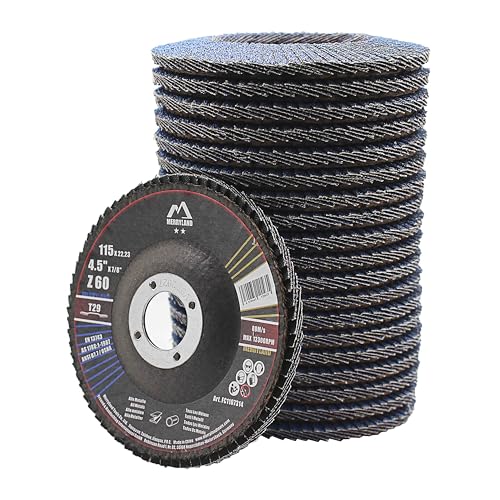 Merryland Disco de Láminas Lijadoras 115 Metal para Amoladora Angular, 115mm Grano 60 T29 Disco Láminas 20 Piezas, Corindón De Circonio Azul Acero INOX Hierro, Craft-Line FC1107314-20