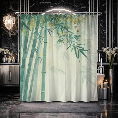 Rideau de douche bambou vert 200x240cm en polyester imperméable lavable - 4