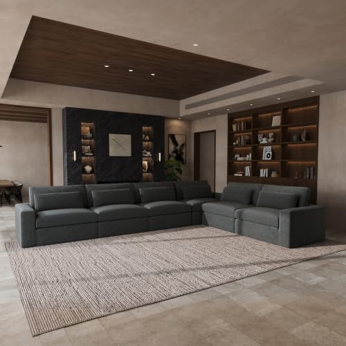 Image of Novilla 181 inch Deep Seat Modular Sectional Sofa, Removable Washable Covers, L Shape 6 Seater Cloud Couch with Lumbar Pillows, Chenille Boneless Sectional Couch Dark Gray, No Assembly Required