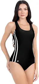Body Maiô Bory Feminino Moda Praia Natação Poliamida Premium Liso Detalhe Lateral Listras Luxo Confortável Alças Largas
