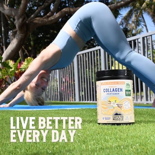 Image of Earth Fed Muscle Vanilla Collagen Peptides, Third-Party Certified. 20g Protein, Vanilla - Grass Fed, Non-GMO, Hormone Free, Gluten Free - Multi-Type - 20 Servings
