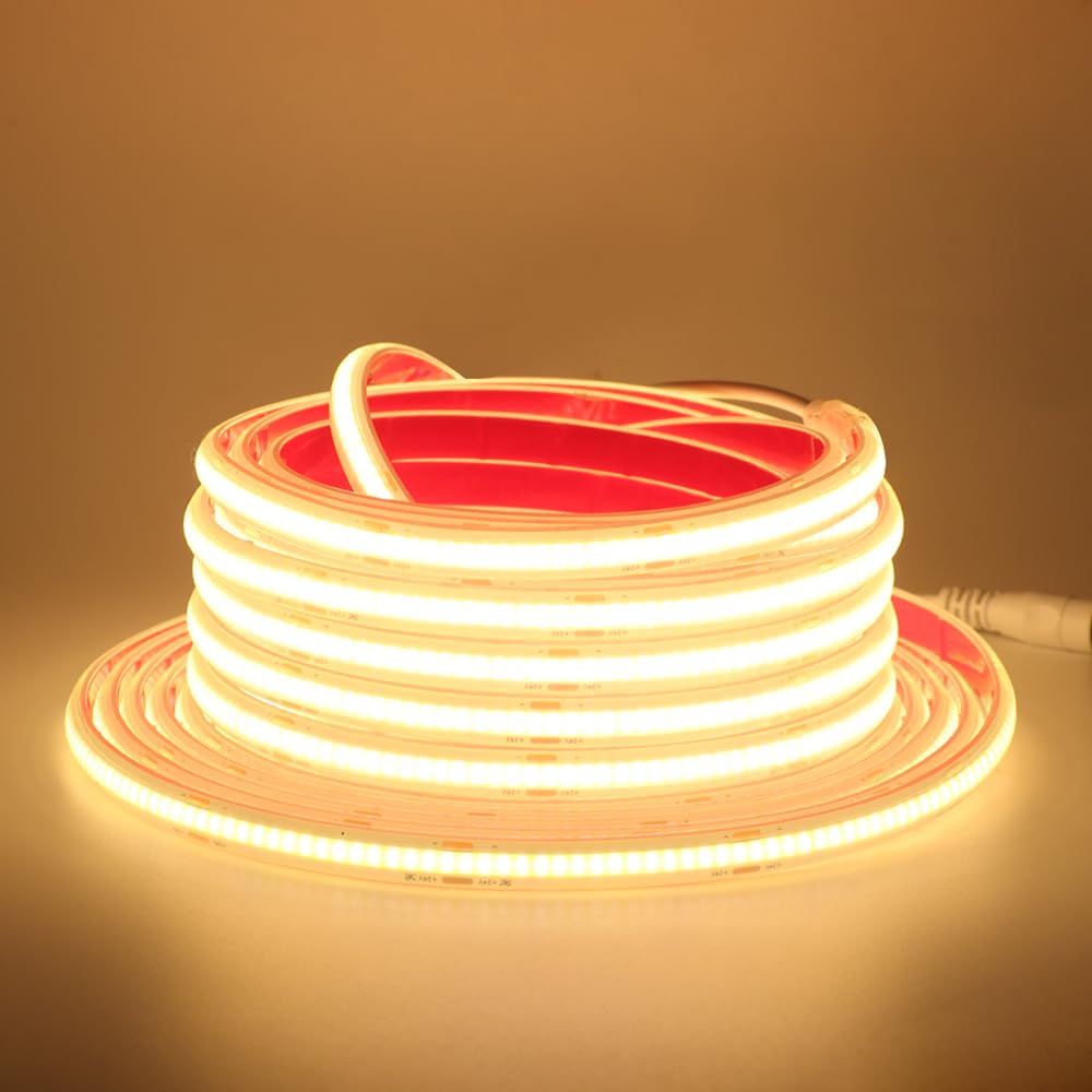 KISUFU Bandeau LED COB 220V, IP65 étanche Flexible Néon LED Strip 288 Leds/m Bandes à LED Ruban Pour DIY Chambre, Cuisine, Exterieur Maison Décoration. Blanc Chaud,1M