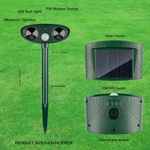 image for LRENQLLY 2 Pack 2024 Solar Animal Repellent Ultrasonic Cat Repellent O
