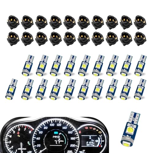 winterrock 20PCS 74 LED Bulb Dash Lights Super Bright T5 37 74 Wedge LED Bulb with PC74 PC37 Twist Lock Socket Auto Instrument Cluster Bulbs Replacement Instrument Panel Gauge Light Kits (White)