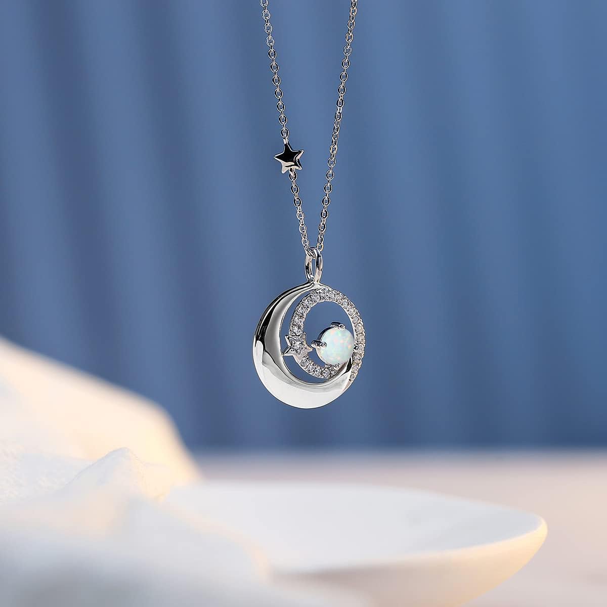 FANCIME Birthstone Necklaces 925 Sterling Silver Moon and Star Pendant Fine Jewelry Birthday Christmas Gifts for Mom Wife Her Daughter, Adjustable Chain 16+2" - Image 3