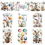 Oster-Aufkleber für Fenster, 9 Bögen, dekorativ, mit Eiern, Hasen und Frühlings-Motiven, festliche Dekoration, ohne Klebstoff, für Innen und Schaufenster