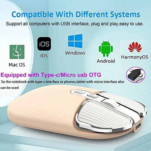 Image of 2.4G Wireless Rechargeable Mouse with USB Receiver,One Click Return to Desk,Mute Button,Power Saving, 2400DPI Optical Cute Girls Mouse for Laptop,Notebook,PC,Tablet (Cream-Colored)