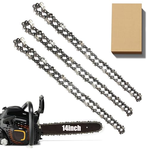 3 Pack Chainsaw Chain for 14 Inch (35cm) Bar, 3/8 LP 52 Drive Links 0.050 Gauge, Replacement Chain fits for Husqvarna, Hyundai, Einhell, McCulloch, Ryobi and More (91P052X3) and Other Chainsaws