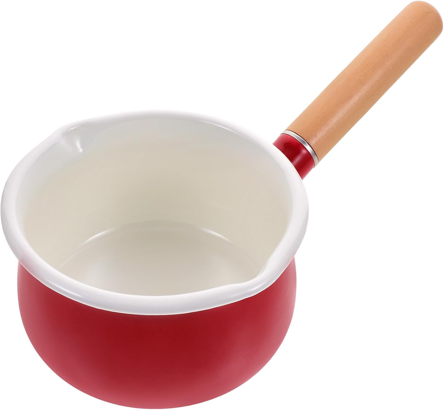 Enamel Mini Milk Pot 15cm Small Saucepan with Double Spouts Non-stick Heat-resistant Food Cooking Pot for Kitchen Use
