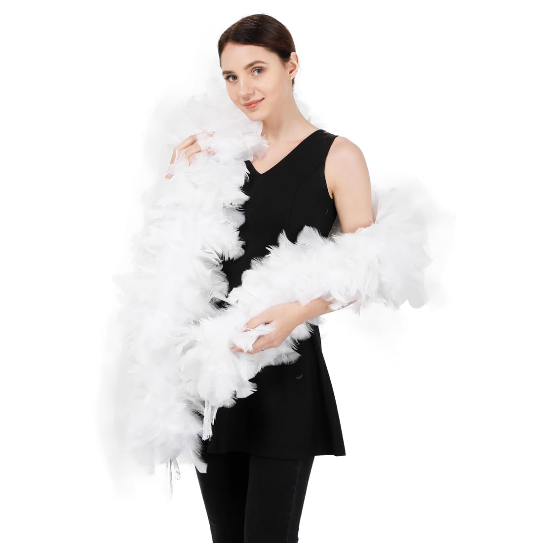 Boas de déguisement pour enfants,Écharpe en plumes blanches de 2 m, idéale pour la décoration de mariage, l'emballage de bouquets DIY
