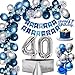 40 Años Decoracion Cumpleaños Hombre,40 Decoraciones Fiesta Azul Plata Globos Cumpleaños 40er.con Pancarta Feliz para Hombres y Mujeres Adultos Dfiesta de Cumpleaño 40 Años Decoracione
