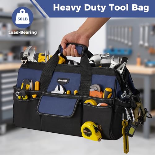 Image of 18-Inch Heavy Duty Tool Bag, 22 Pockets Empty Tool Box Organizer Storage, Soft Large Tote Toolbox Organization Portable Handle Carry Drill Toolbag for Handyman Home DIYer, Dad Men Gifts, Blue