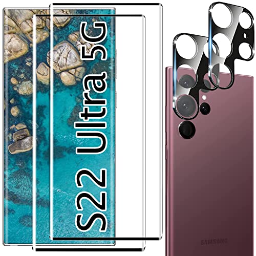 letosan [2+2 Pack] Galaxy S22 Ultra Screen Protector, 9H Tempered Glass, Ultrasonic Fingerprint Support, 3D Curved, HD Clear Scratch Resistant for Samsung Galaxy S22 Ultra 5G Glass Screen Protector