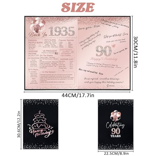 Image of Vlipoeasn 90th Birthday Party Guest Book for Women, Creative 1935 Poster Sign in Book, Pink and Black Back in 1935 Signature Book, 90 Year Old Birthday Party Decorations Centerpieces Supplies