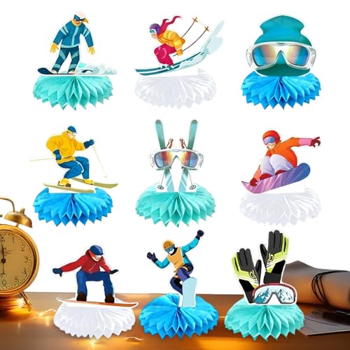Décorations Centrales Ski En Nid D'Abeille,9 Pièces De Décor Thème Sports D'Hiver Et Skieur | Décorations D'Hiver Pour La Fête D'Anniversaire - Pour La Maison La Table Le Bureau L'Étagère Le Comptoir