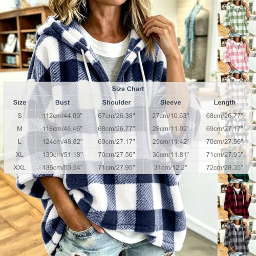 FPMLUXLL Women’s Plaid Sherpa Jacket Winter 3/4 Sleeve Hooded Pullover - image 5