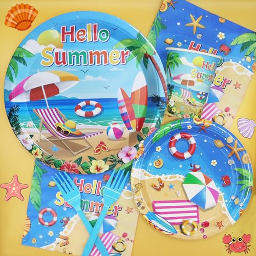 Beach-Party-Supplies-Serves-20-Beach-Birthday-Party-Decorations-Beach-theme-Plates-and-Napkins-Summer-Pool-Party-Set-Summer-themed-Paper-Tableware-Set Beach Party Supplies Serves 20 Beach Birthday Party Decorations Beach theme Plates and Napkins Summer Pool Party Set Summer themed Paper Tableware Set