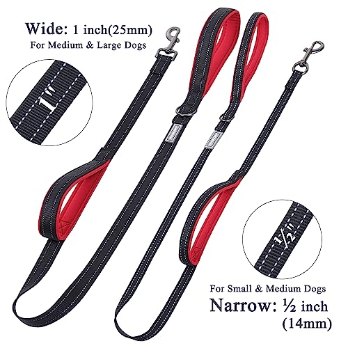 VIVAGLORY Traffic Handle Dog Leash, Two Padded Soft Handles Dog Leash, Strong Reflective & Metal Hook Training Dog Lead, Black - Thumbnail 5