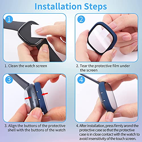 Nanw 4-Pack Hard Pc Screen Protector Compatible With Fitbit Versa 3/Sense, Built In 9H Tempered Glass Case, Full Coverage Protective Bumper, Sensitive Cover For Versa 3 /Sense Smartwatch Only #TOP2