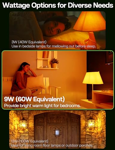 Image of Amber Light Bulbs for Sleep 2 Pack:9W 1800K, 60W Equivalent, E26