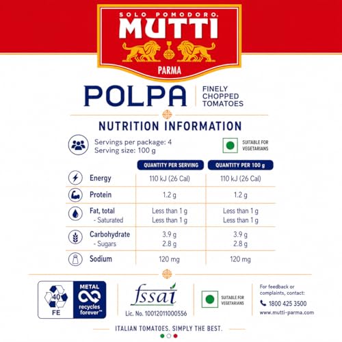 Image of Mutti Parma Polpa Finely Chopped Italian Tomatoes • Tomato Pulp for Pasta Sauce, Pizza, Soups & Stews, 14.11 oz ℮ 400 g