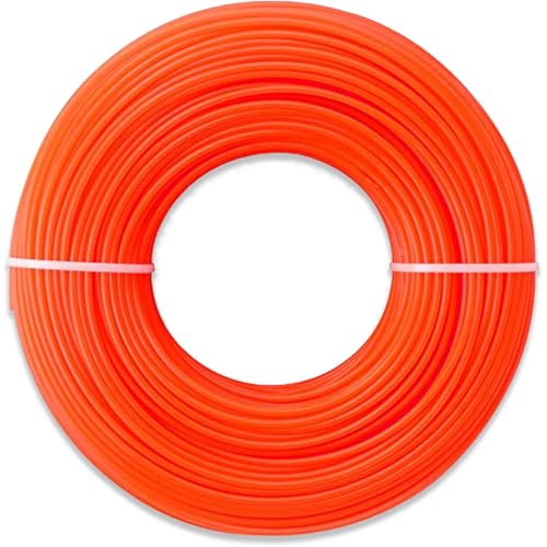 T TOVIA Twisted Nylon Strimmer Line 2.7mm x 15m, Heavy-Duty Low-Noise Trimmer Line for Tough Weeds – Orange 15m Spool