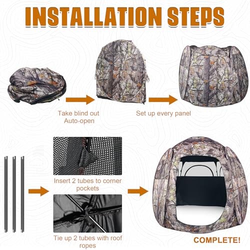 HUNT MONSTER Hunting Blind 1-3 Person,300 Degree See Through Pop up Ground Blinds for Deer Turkey Duck Hunting, Bow Hunting Accessories, Double Side Zipper Window (Camouflage-White)