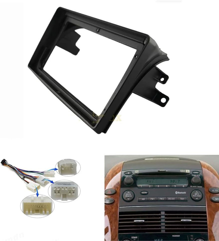 9'' Inch Car Radio Stereo Dash Frame Fascia Bezel Panel Compatible for Toyota Sienna 2004~2010 w/Power Harness Cable Install Trim