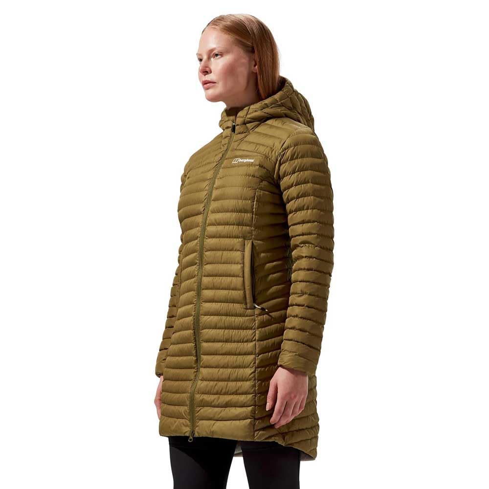 Berghaus Women's Nula Micro Synthetic Insulated Padded Jacket Long Coat | Durable Design | Water Resistant | Puffer Jacket, Oak Moss, 18
