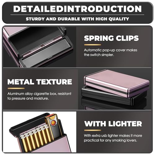 X-LIGHTER 2 Packs of Cigarette Case with Lighter for 100s King Size, Smell & Moisture Proof, Metal Slim Cigarette Holder Case for Women, Men, Gift Idea